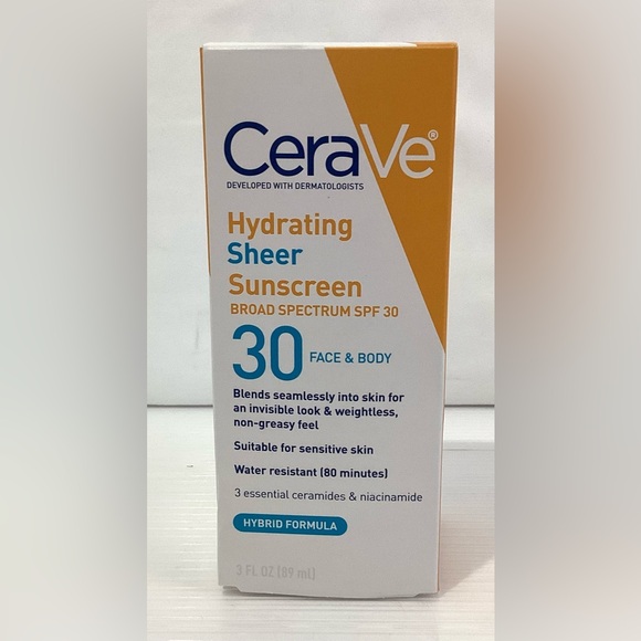CeraVe Hydrating Sheer Sunscreen SPF 30 Developed w Dermatologist 3Fl oz / 89ml - Picture 4 of 5